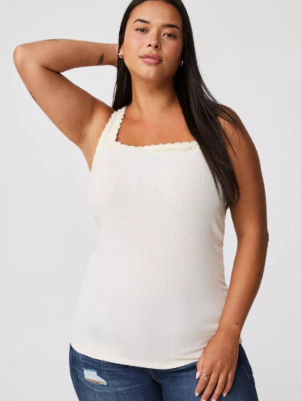 TORRID SUPER SOFT RIB SQUARE NECK LACE TRIM TANK